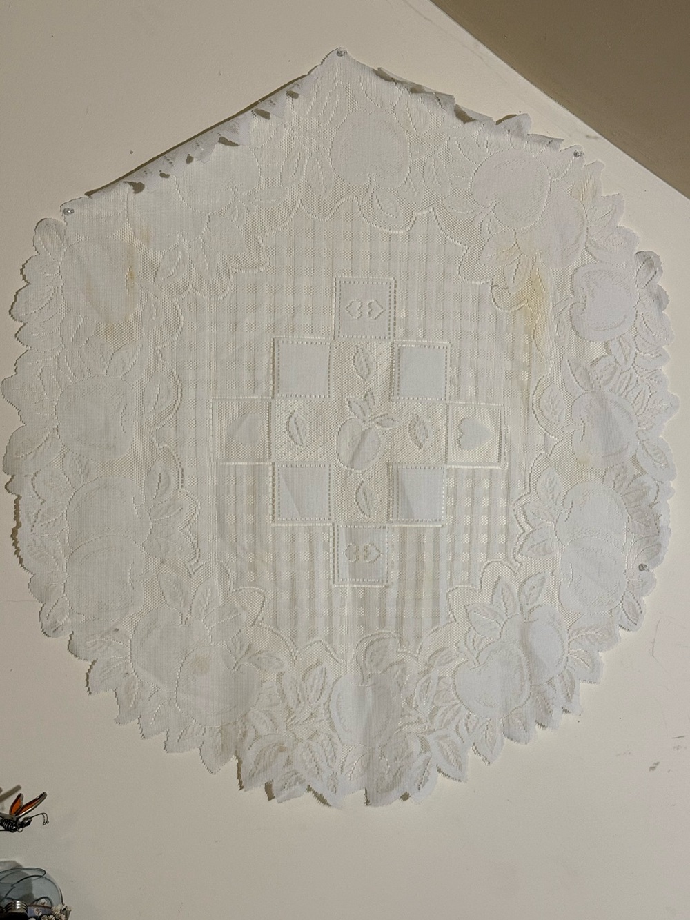 White Lace Round Table Cover - Apple Floral Design